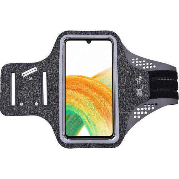 Ntech Hoesje Geschikt voor Samsung Galaxy A33 hardloop telefoonhouder – armband - sportband - van stof - Zwart