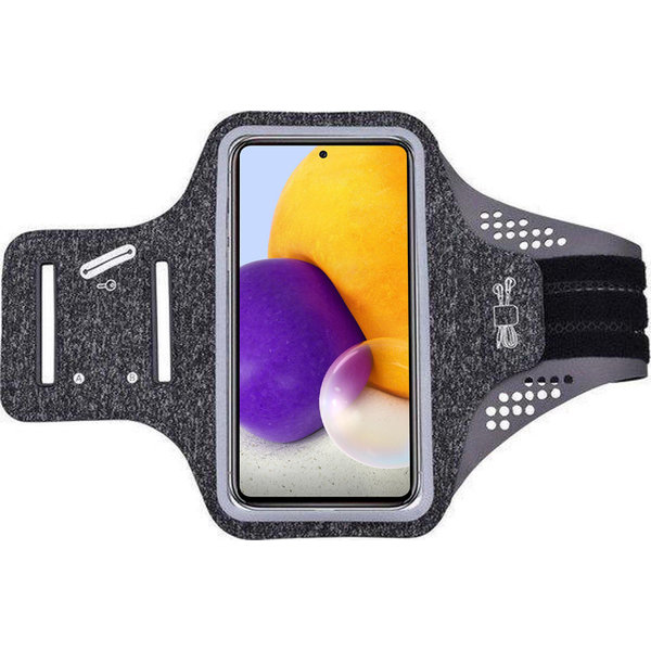 Ntech Hoesje Geschikt voor Samsung Galaxy A72 hardloop telefoonhouder – armband - sportband - van stof - Zwart