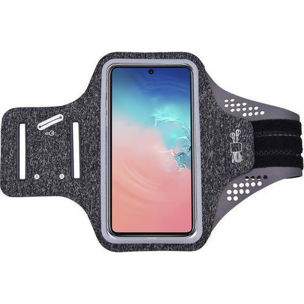 Ntech Hoesje Geschikt voor Samsung Galaxy S10 Lite hardloop telefoonhouder – armband - sportband - van stof - Zwart