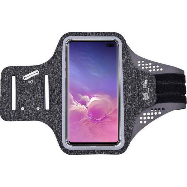Ntech Hoesje Geschikt voor Samsung Galaxy S10 Plus hardloop telefoonhouder – armband - sportband - van stof - Zwart