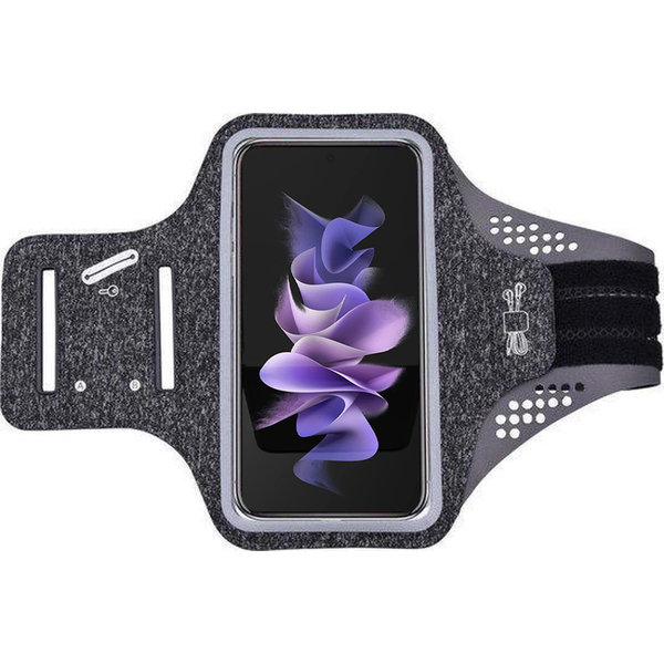 Ntech Hoesje Geschikt voor Samsung Galaxy Z Flip 3 hardloop telefoonhouder – armband - sportband - van stof - Zwart