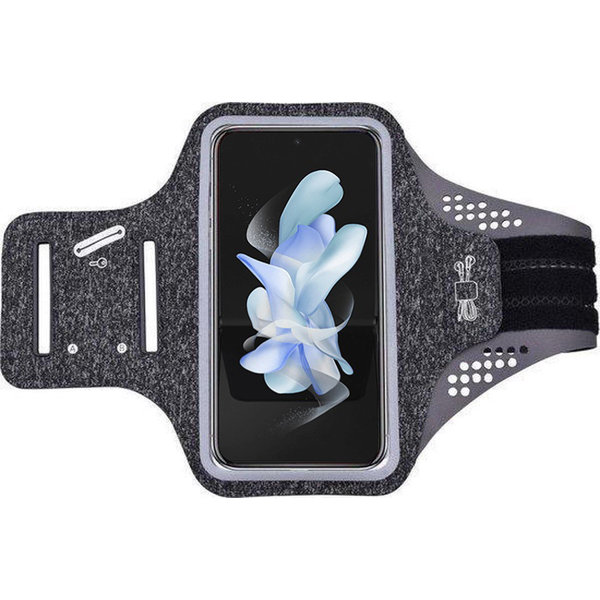 Ntech Hoesje Geschikt voor Samsung Galaxy Z Flip 4 hardloop telefoonhouder – armband - sportband - van stof - Zwart