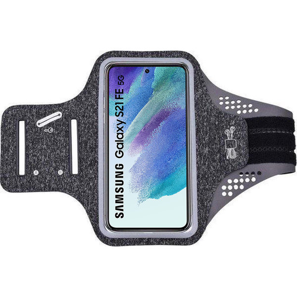 Ntech Hoesje Geschikt voor Samsung Galaxy S21 FE hardloop telefoonhouder – armband - sportband - van stof - Zwart