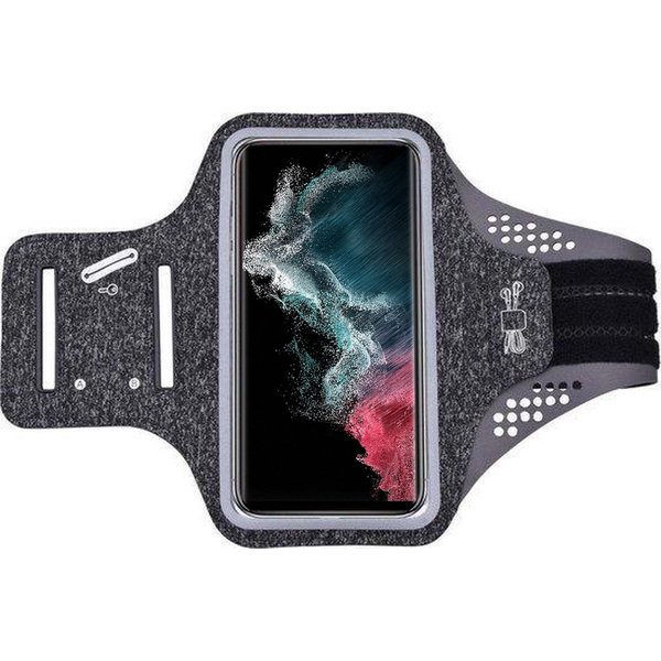 Ntech Hoesje Geschikt voor Samsung Galaxy S22 ultra hardloop telefoonhouder – armband - sportband - van stof - Zwart