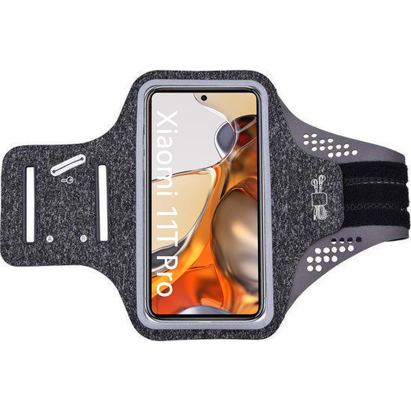 Ntech Hoesje Geschikt voor Xiaomi 11T Pro hardloop telefoonhouder – armband - sportband - van stof - Zwart