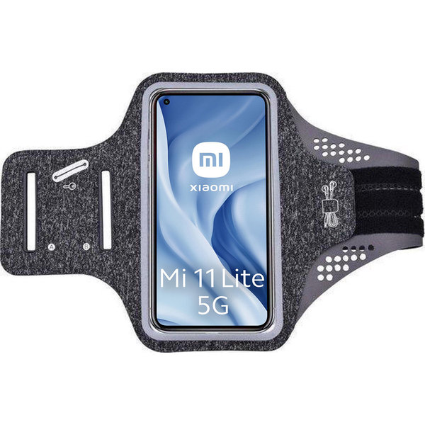 Ntech Hoesje Geschikt voorXiaomi Mi 11 lite hardloop telefoonhouder – armband - sportband - van stof - Zwart
