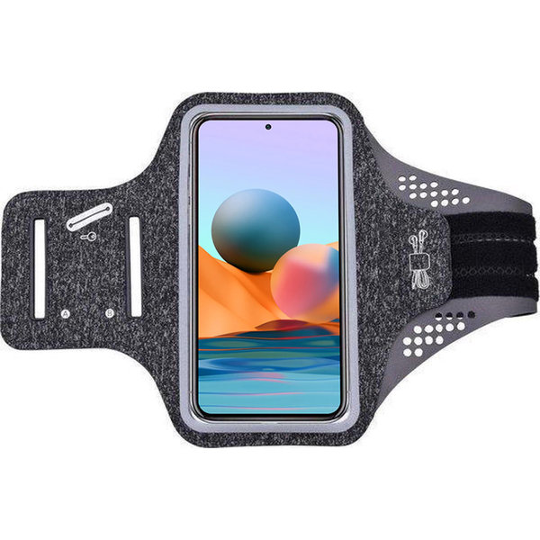 Ntech Hoesje Geschikt voor Xiaomi Redmi Note 10S hardloop telefoonhouder – armband - sportband - van stof - Zwart