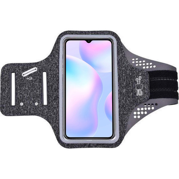 Ntech Hoesje Geschikt voor xiaomi Redmi 9A hardloop telefoonhouder – armband - sportband - van stof - Zwart