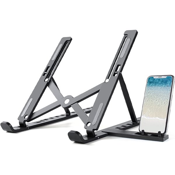 Ntech Tablet Houder / Laptop Standaard en smartphone Houder 2 in1 - Laptop Houder - Laptopstandaard -Bureaustandaard Ergonomische Zwart
