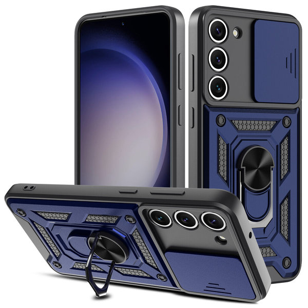 Ntech Hoesje Geschikt Voor Samsung Galaxy S23 hoesje met Ring Houder en camera bescherming - Blauw