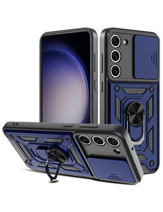 Ntech Samsung Galaxy S23 Plus hoesje met Ring Houder en camera bescherming - Blauw