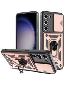 Ntech Samsung Galaxy S23 Plus hoesje met Ring Houder en camera bescherming - Rose Goud