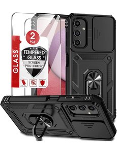 Ntech Samsung Galaxy A14 hoesje Zwart met Ring Houder en camera bescherming