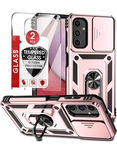 Ntech Samsung Galaxy A14 hoesje Rose Goud met Ring Houder en camera bescherming
