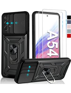 Ntech Samsung Galaxy A54 hoesje Zwart met Ring Houder en camera bescherming