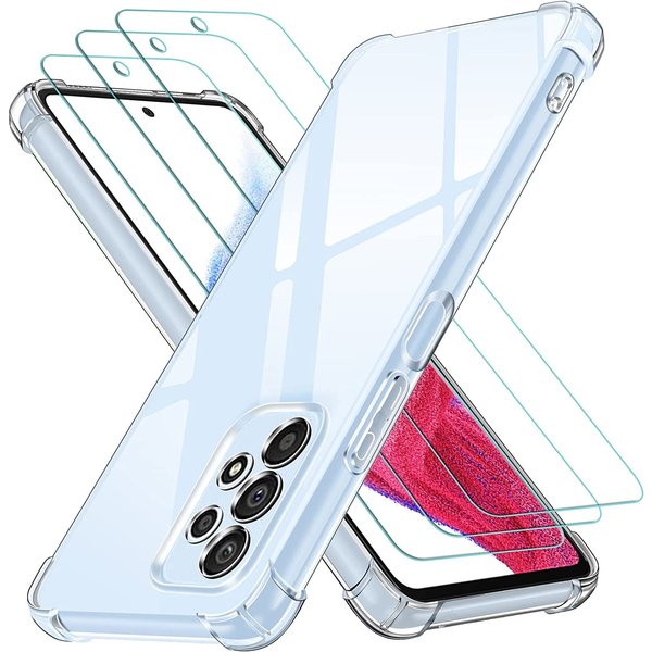 Ntech Hoesje Geschikt Voor Samsung Galaxy A54 Hoesje transparant Anti Shock silicone case - Hoesje Geschikt Voor Samsung Galaxy A54 Screenprotector Glazen 3 pack