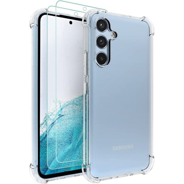 Ntech Hoesje Geschikt Voor Samsung Galaxy A54 Hoesje transparant Anti Shock silicone Hoesje Geschikt Voor Samsung Galaxy A54 Screenprotector Glazen 2 pack