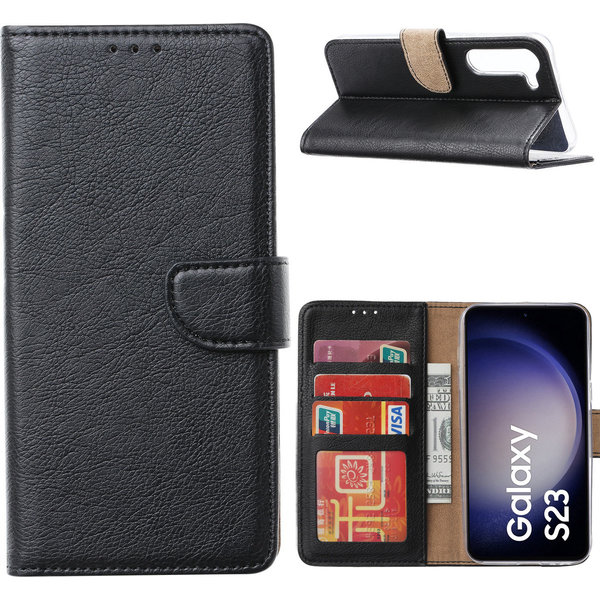 Ntech Hoesje Geschikt Voor Samsung Galaxy S23 Hoesje met Pasjeshouder – Bookcase – Zwart