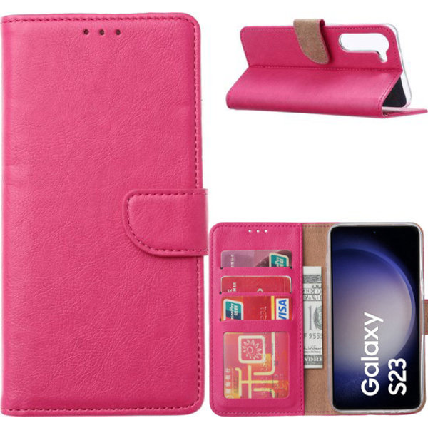 Ntech Hoesje Geschikt Voor Samsung Galaxy S23 Hoesje met Pasjeshouder – Bookcase – Roze