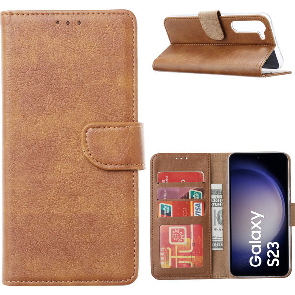 Ntech Hoesje Geschikt Voor Samsung Galaxy S23 Hoesje met Pasjeshouder – Bookcase – Bruin