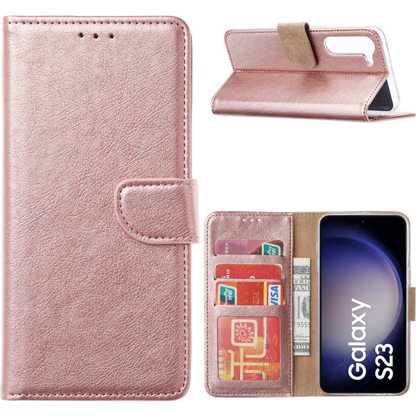 Ntech Hoesje Geschikt Voor Samsung Galaxy S23 Hoesje met Pasjeshouder – Bookcase - Rose Goud