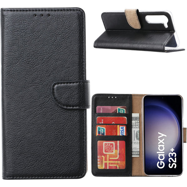 Ntech Hoesje Geschikt Voor Samsung Galaxy S23 Plus Hoesje met Pasjeshouder – Bookcase – Zwart