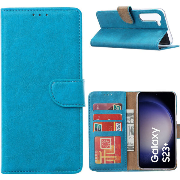 Ntech Hoesje Geschikt Voor Samsung Galaxy S23 Plus Hoesje met Pasjeshouder – Bookcase – Blauw