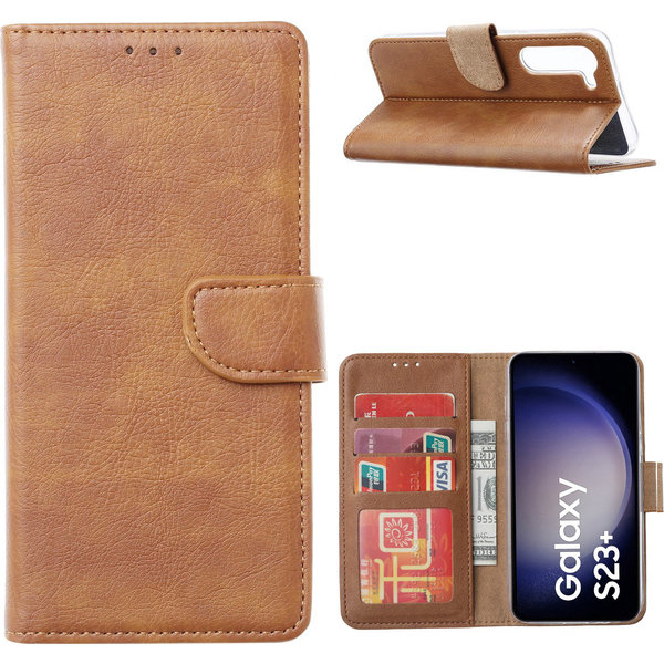 Ntech Hoesje Geschikt Voor Samsung Galaxy S23 Plus Hoesje met Pasjeshouder – Bookcase – Bruin