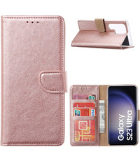 Ntech Samsung Galaxy S23 Ultra Hoesje met Pasjeshouder Rose Goud