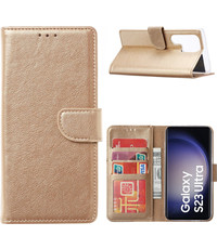 Ntech Samsung Galaxy S23 Ultra Hoesje met Pasjeshouder Goud