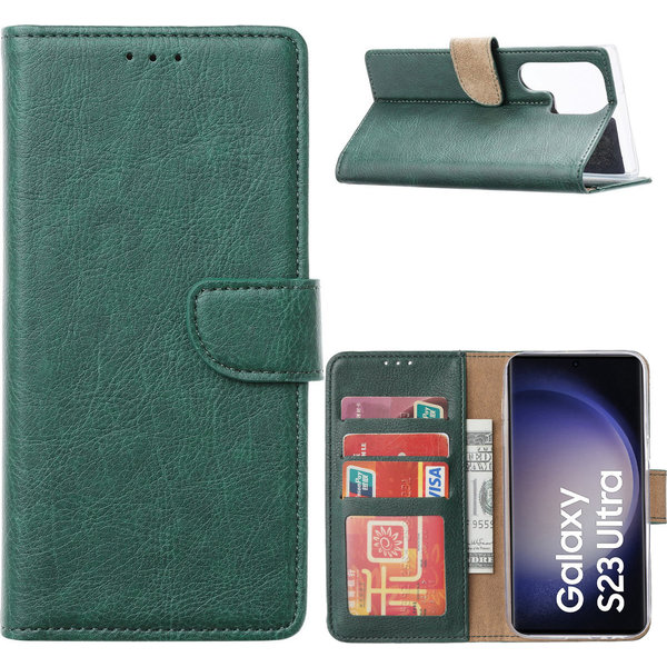 Ntech Hoesje Geschikt Voor Samsung Galaxy S23 Ultra Hoesje met Pasjeshouder – Bookcase – Groen