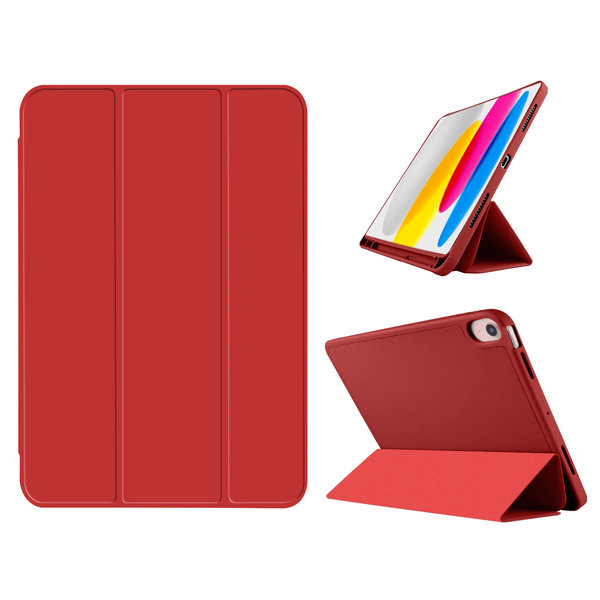 Ntech Hoes geschikt voor iPad 11 (2025) A16 11th Generation hoes Rood - iPad 2022 10e Generatie (10.9 inch) met pencil houder - Smart bookcase