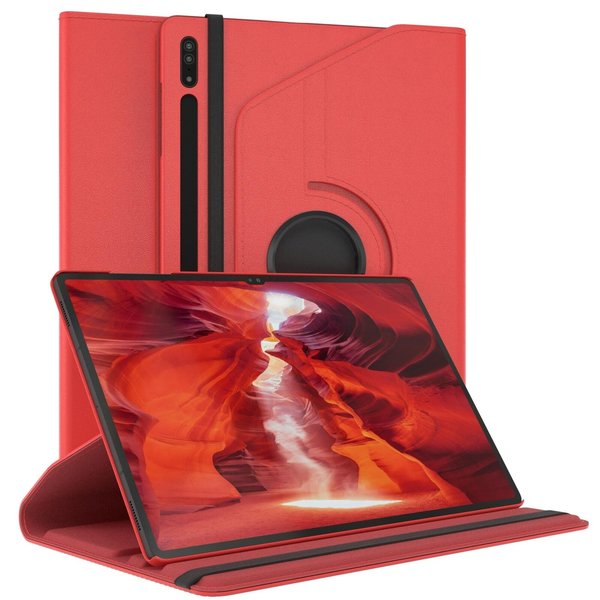 Ntech Hoesje Geschikt Voor Samsung Galaxy Tab S8 Ultra hoes Draaibare Book Case Cover Rood - Hoesje Geschikt Voor Samsung Galaxy Tab S8 Ultra hoesje 14.6 2022