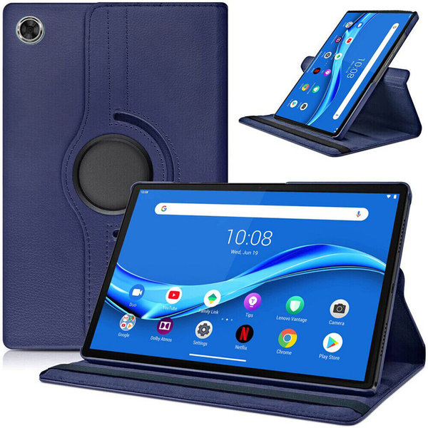 Ntech Geschikt voor Lenovo M10 Plus 10.3 TB - X608 hoes Draaibare Book Multi stand Case Cover Donker Blauw