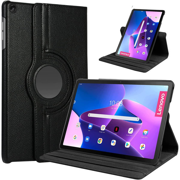 Ntech Lenovo Tab M10 Plus 3rd Gen 2022 hoes Draaibare Book Multi stand Case Cover Zwart