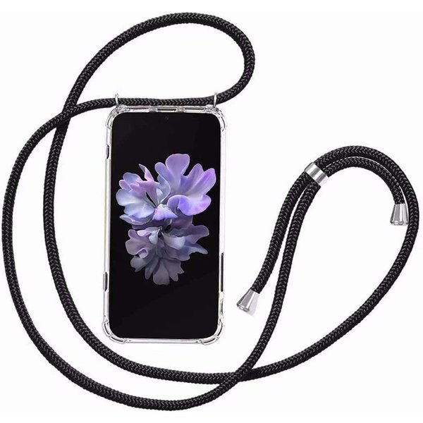 Ntech Oppo Reno 8 Lite Hoesje transparant silicone met Koord - Oppo Reno 8 Lite hoesje met koord  Zwart