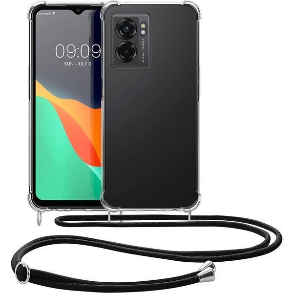 Ntech Hoesje Geschikt voor Oppo A77 Hoesje transparant silicone met Koord - Hoesje Geschikt voor Oppo A77 hoesje met koord Zwart