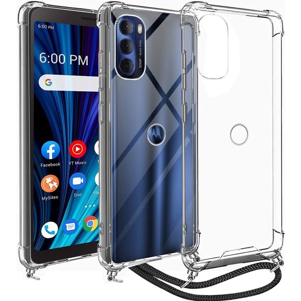 Ntech Hoesje geschikt voor Motorola Moto G62 5G Hoesje transparant silicone met Koord - Hoesje geschikt voor Moto G62 5G hoesje met koord Zwart