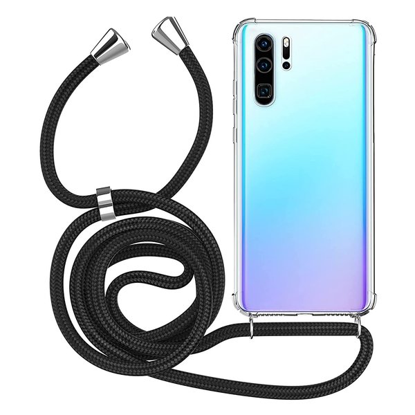 Ntech Hoesje Geschikt voor Huawei P30 Pro Hoesje transparant silicone met Koord - Hoesje Geschikt voor Huawei P30 Pro hoesje met koord Zwart