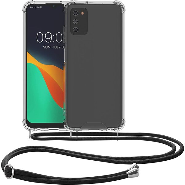 Ntech Hoesje Geschikt Voor Samsung Galaxy A03 Hoesje transparant silicone met Koord - Hoesje Geschikt Voor Samsung Galaxy A03 hoesje met koord Zwart