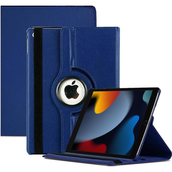 Ntech Hoes geschikt voor iPad 2021 / 2020 / 2019 (9e/8e/7e Generatie / 10.2 inch) - 360° draaibare Bookcase - Blauw