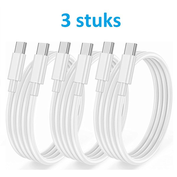 Ntech usb a naar usb c kabel - usb c kabel - Oplaadkabel Geschikt voor Samsung 1meter - 3 stuks Wit