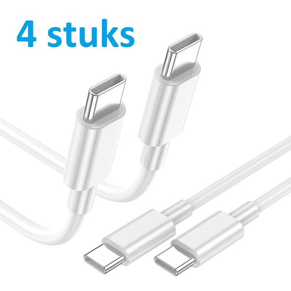 Ntech usb a naar usb c kabel - usb c kabel - Oplaadkabel Geschikt voor Samsung 1meter - 4 stuks Wit