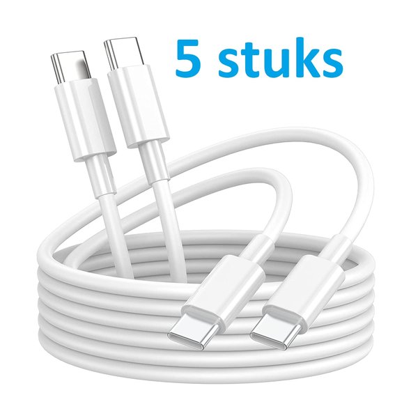 Ntech usb a naar usb c kabel - usb c kabel - Oplaadkabel Geschikt voor Samsung 1meter - 5 stuks Wit