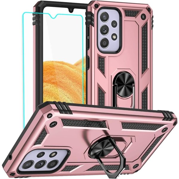 Ntech Hoesje Geschikt Voor Samsung Galaxy A33 Hoesje Anti-Shock Hybrid Armor hoesje Rose Goud - Hoesje Geschikt Voor Samsung Galaxy A33 5G kickstand Ring houder TPU backcover hoesje - met screenprotector Galaxy A33 5G - 2 pack