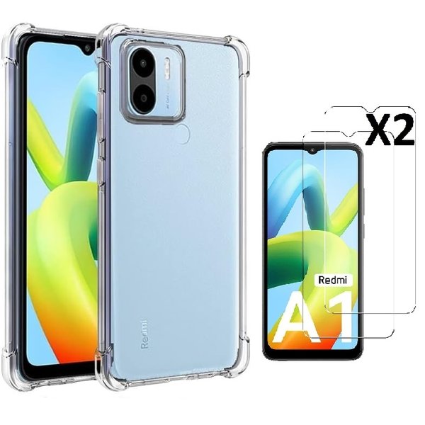 Ntech Xiaomi Redmi A1 Hoesje transparant Anti Shock silicone hoesje - Xiaomi Redmi A1 Screenprotector Glazen 2 pack