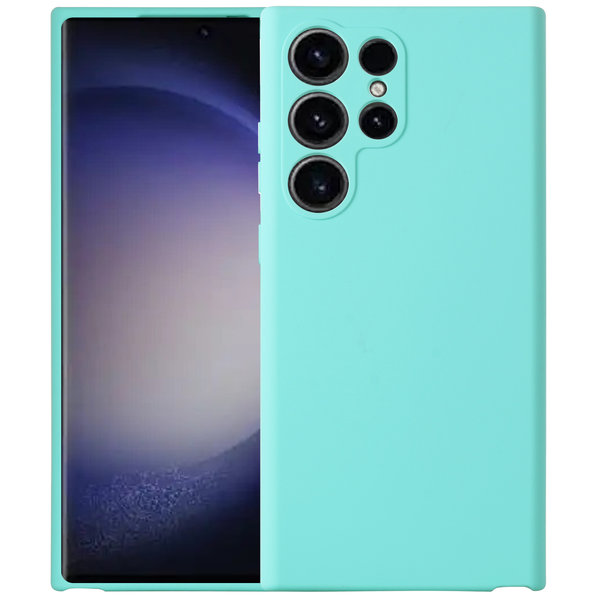 Ntech Hoesje Geschikt Voor Samsung Galaxy S23 Ultra hoesje siliconen suède backcover met microvezel laag – Mint Groen