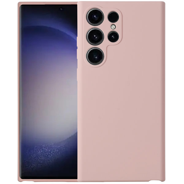 Ntech Hoesje Geschikt Voor Samsung Galaxy S23 Ultra hoesje siliconen suède backcover met microvezel laag – Licht Roze