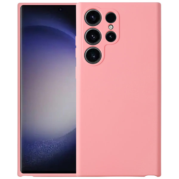 Ntech Hoesje Geschikt Voor Samsung Galaxy S23 Ultra hoesje siliconen suède backcover met microvezel laag – Roze