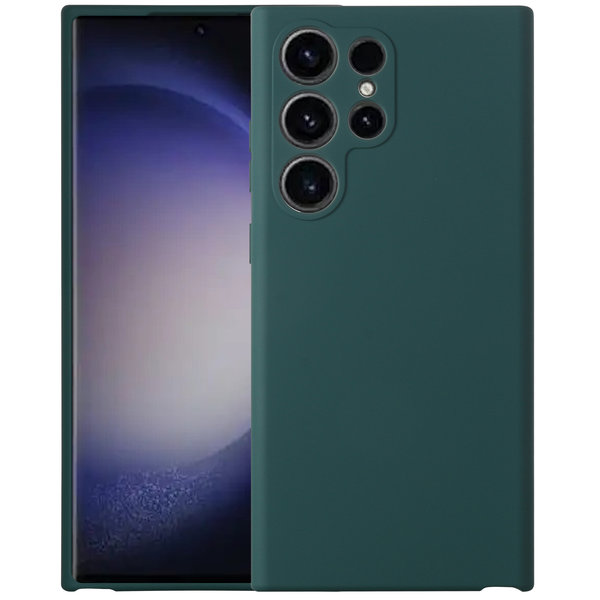 Ntech Hoesje Geschikt Voor Samsung Galaxy S23 Ultra hoesje siliconen suède backcover met microvezel laag – Groen